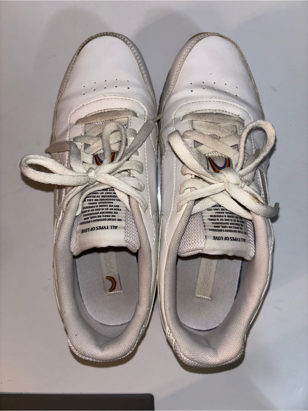 Reebok Classic Harman Run Pride Sneakers “All Types of Love” White Rainbow Sz7